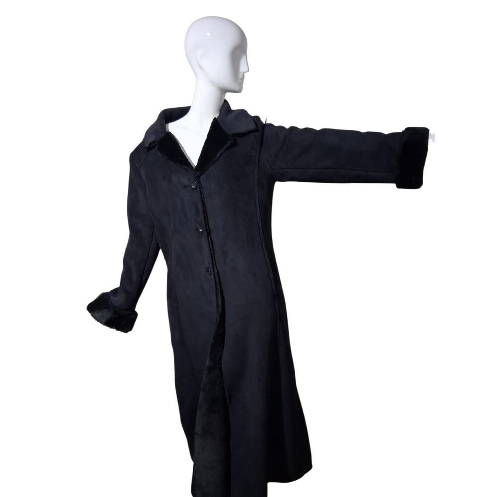 FU DA New York Y2K Women's size Large Heavy Chunky Black Classy Faux Fur Coat‎
